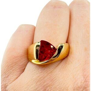 Sterling Silver 925 Vermeil Red Ruby Swish Moderinst Ring Sz.8.75 Signed UTC